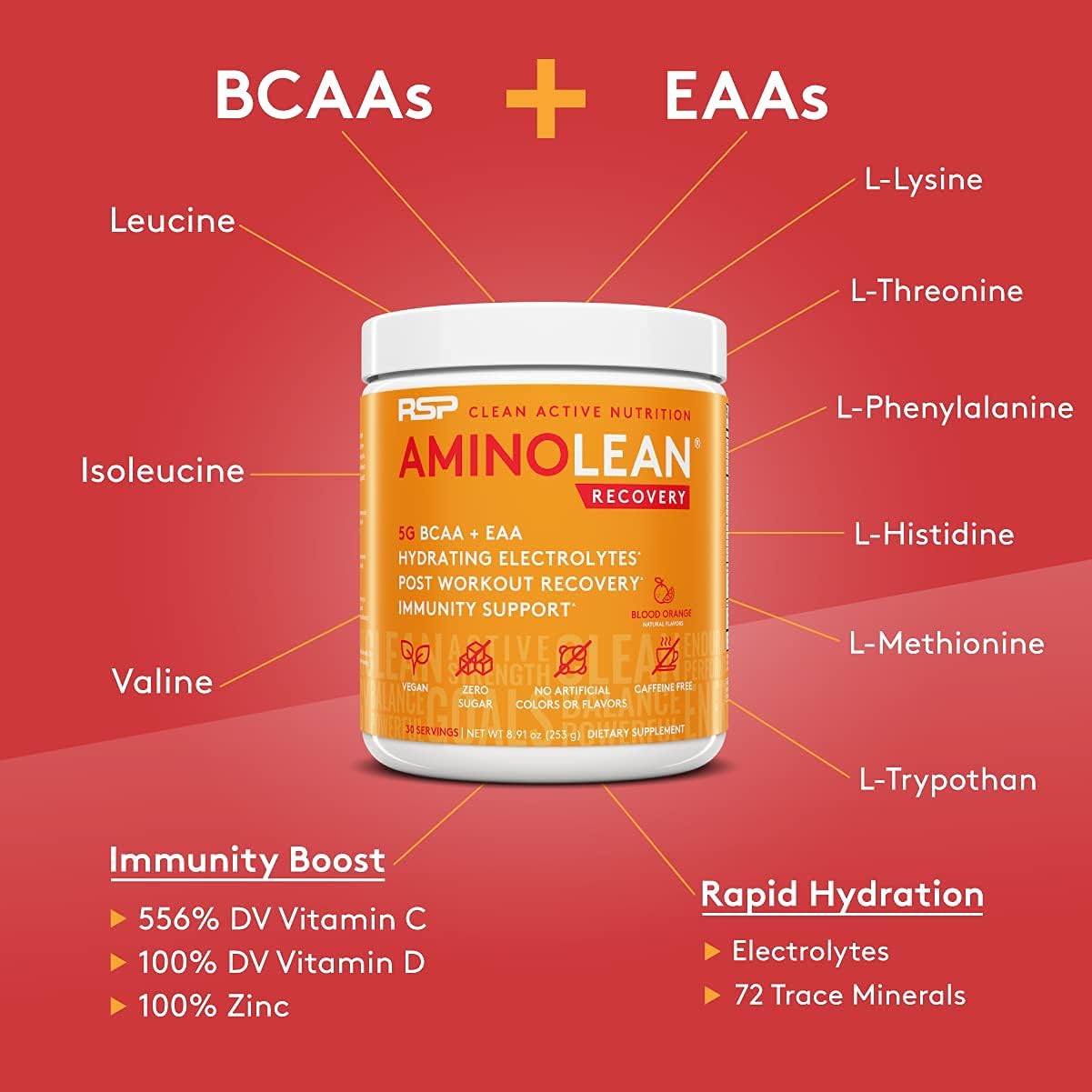 Vegan AminoLean Pre Workout Energy & Post Workout Recovery Bundle (Pineapple Coconut/Blood Orange) - 55 Servings