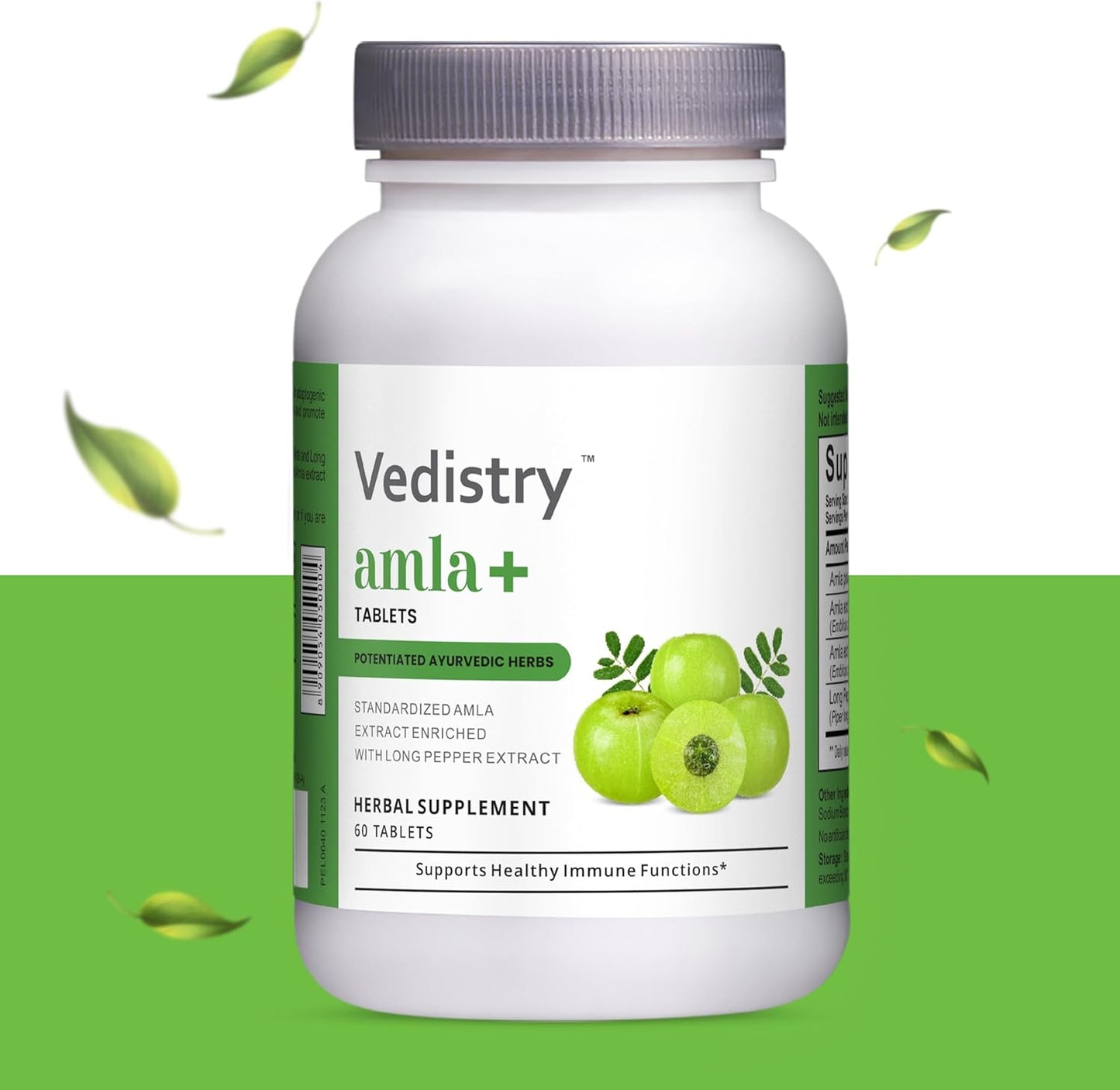 Vegan Amla & Long Pepper Immune Support Tablets 1100mg - 60 Count Pack - Herbal Supplement for Wellness & Vitality Booster