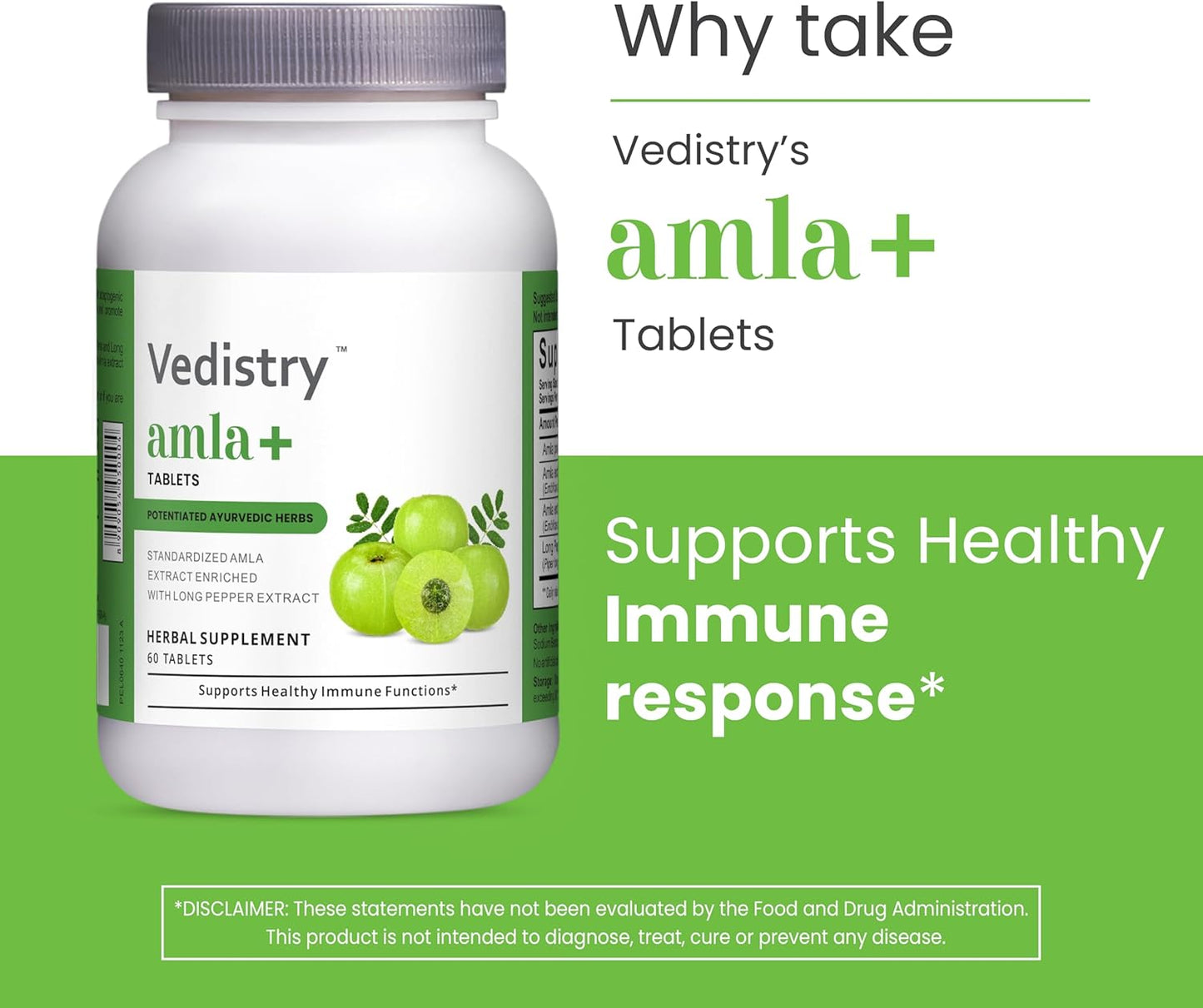 Vegan Amla & Long Pepper Immune Support Tablets 1100mg - 60 Count Pack - Herbal Supplement for Wellness & Vitality Booster
