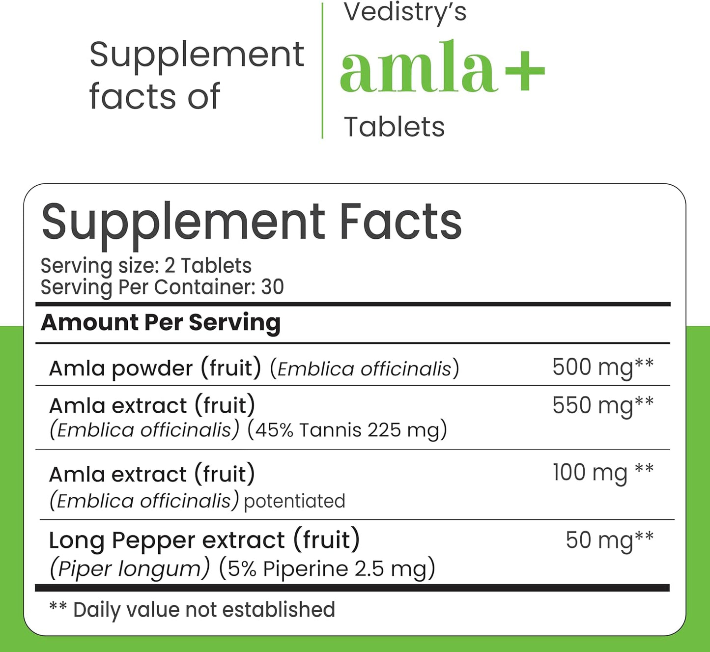Vegan Amla & Long Pepper Immune Support Tablets 1100mg - 60 Count Pack - Herbal Supplement for Wellness & Vitality Booster