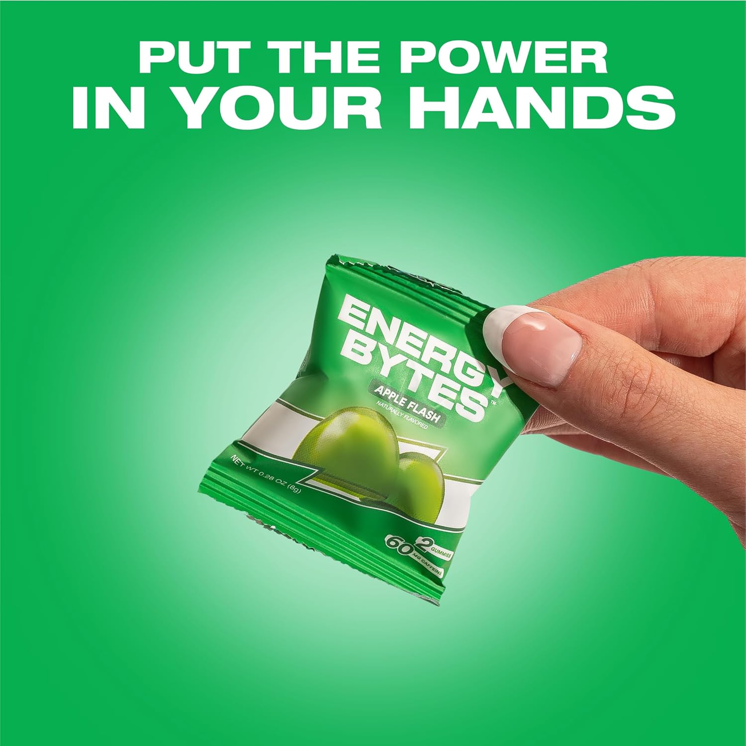 Vegan Apple Flash Caffeine Gummies for Instant Energy Boost During Sports | Low Sugar Energy Chews for Running and Cycling (12-Pack)