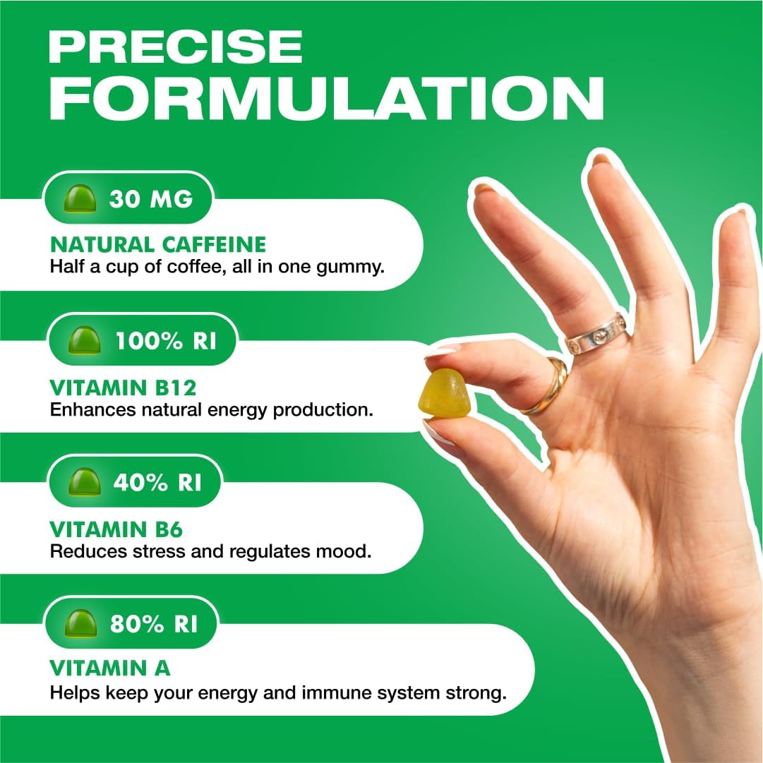 Vegan Apple Flash Caffeine Gummies for Instant Energy Boost During Sports | Low Sugar Energy Chews for Running and Cycling (12-Pack)