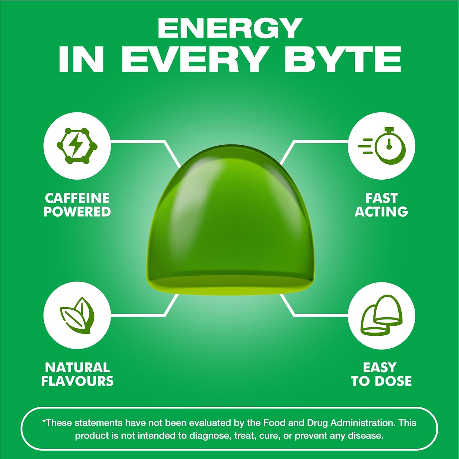 Vegan Apple Flash Caffeine Gummies for Instant Energy Boost During Sports | Low Sugar Energy Chews for Running and Cycling (12-Pack)