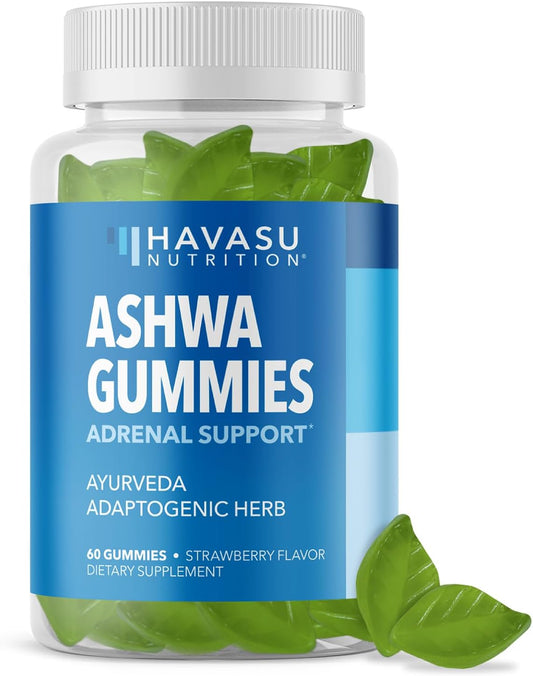 Vegan Ashwagandha Gummies for Stress & Mood Support - Non-GMO Supplement for Calm & Relaxation - 1-Month Supply, Strawberry Flavor