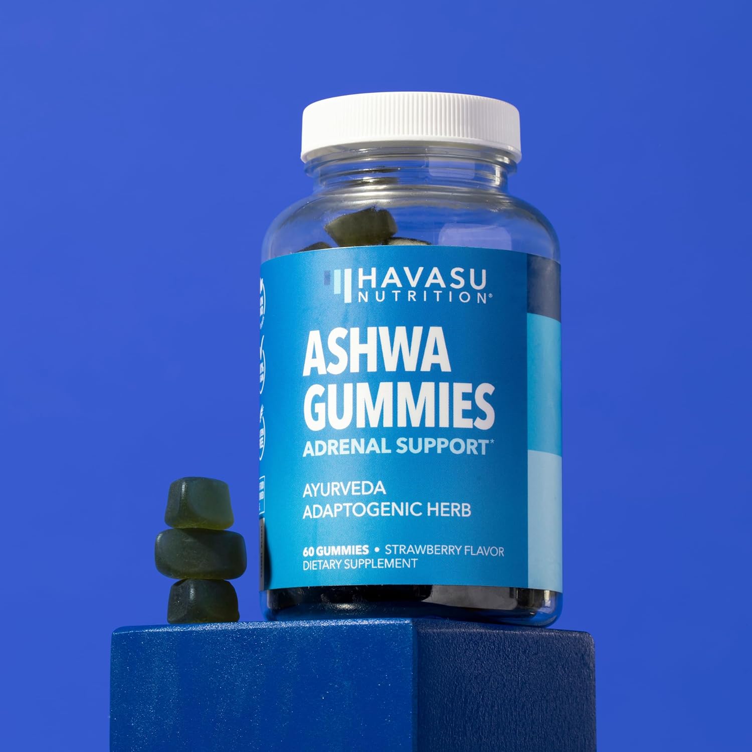 Vegan Ashwagandha Gummies for Stress & Mood Support - Non-GMO Supplement for Calm & Relaxation - 1-Month Supply, Strawberry Flavor