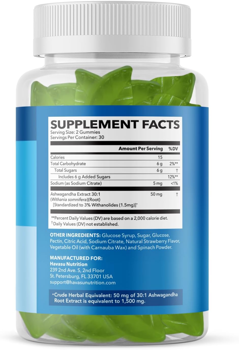 Vegan Ashwagandha Gummies for Stress & Mood Support - Non-GMO Supplement for Calm & Relaxation - 1-Month Supply, Strawberry Flavor