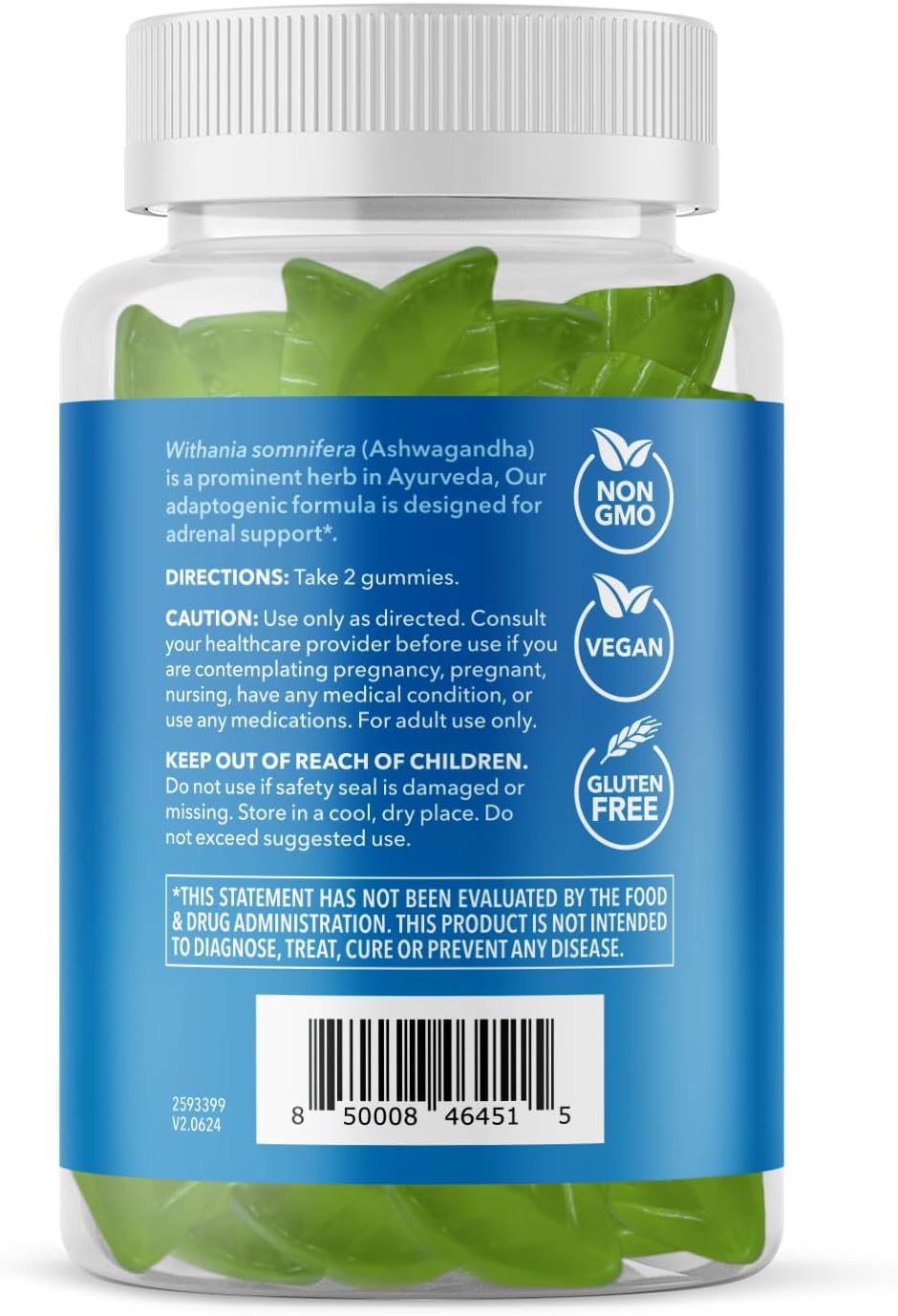 Vegan Ashwagandha Gummies for Stress & Mood Support - Non-GMO Supplement for Calm & Relaxation - 1-Month Supply, Strawberry Flavor