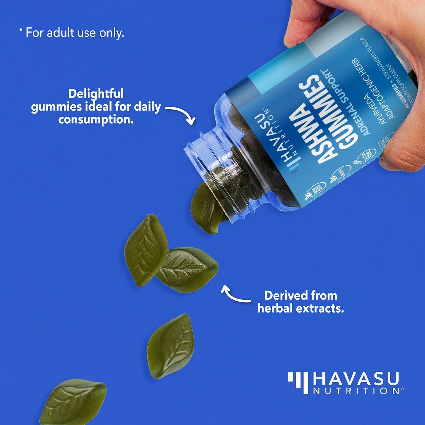 Vegan Ashwagandha Gummies for Stress & Mood Support - Non-GMO Supplement for Calm & Relaxation - 1-Month Supply, Strawberry Flavor