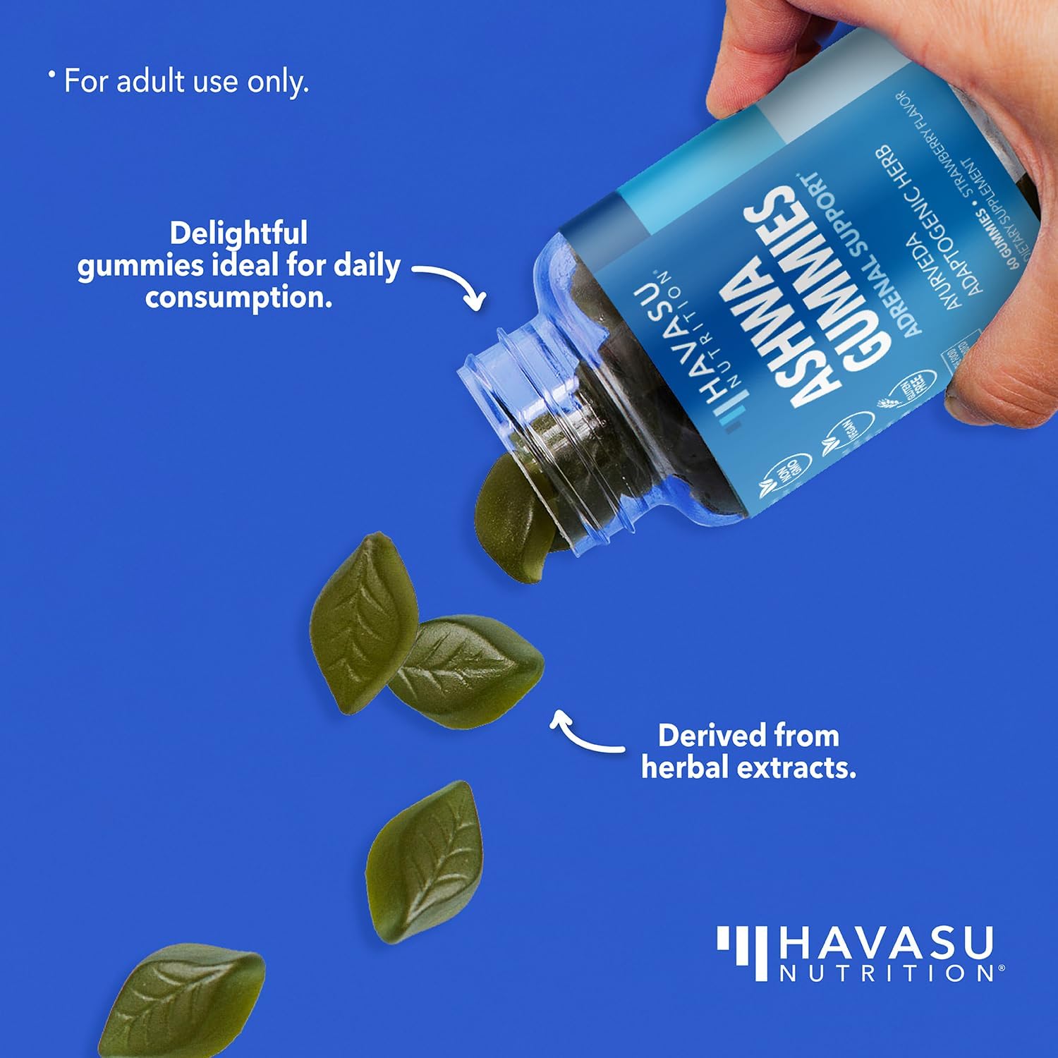 Vegan Ashwagandha Gummies for Stress & Mood Support - Non-GMO Supplement for Calm & Relaxation - 1-Month Supply, Strawberry Flavor