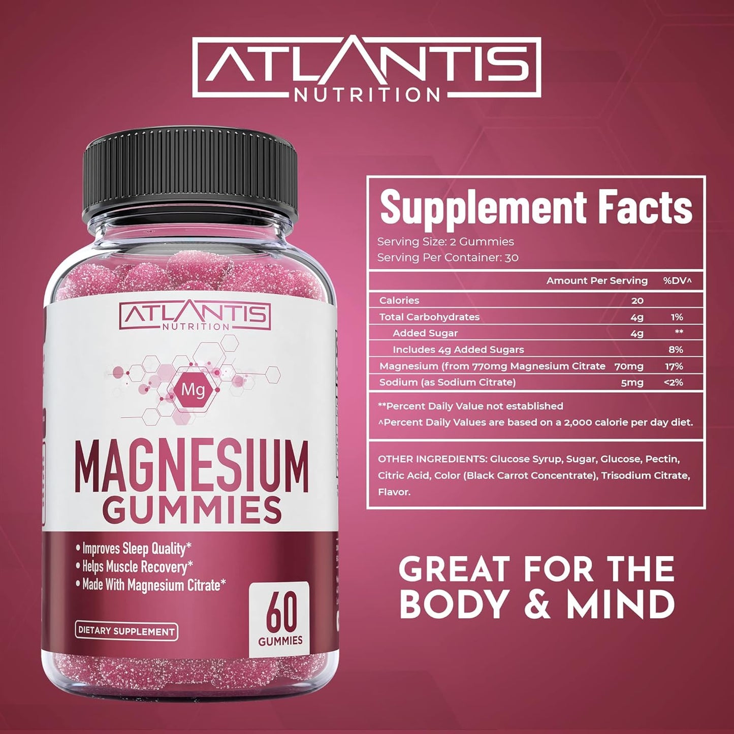 Vegan Ashwagandha & Magnesium Gummies for Better Sleep and Body Functionality - Boost Mood and Energy, Aid Muscle Recovery and Cramp Relief