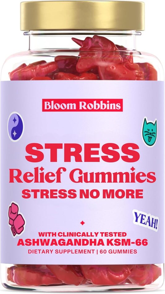 Vegan Ashwagandha Stress Relief Gummies with Lemon Balm Extract - Calm Gummies with KSM-66 - Relaxation Supplement (60 count)
