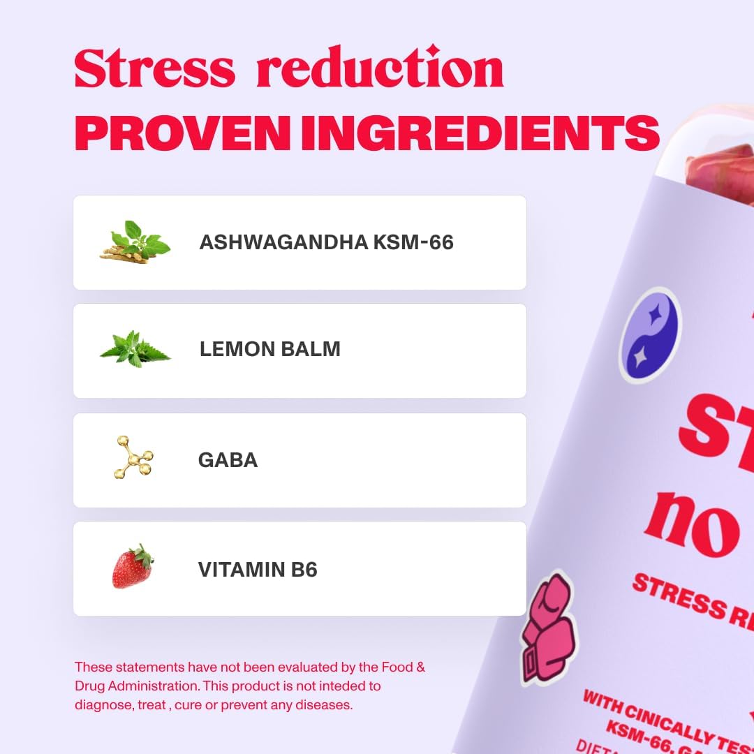 Vegan Ashwagandha Stress Relief Gummies with Lemon Balm Extract - Calm Gummies with KSM-66 - Relaxation Supplement (60 count)
