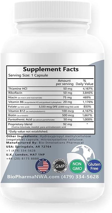 Vegan B Complete with Folate, B Vitamins, and Choline Bitartrate for Energy and Brain Clarity - 100 Capsules