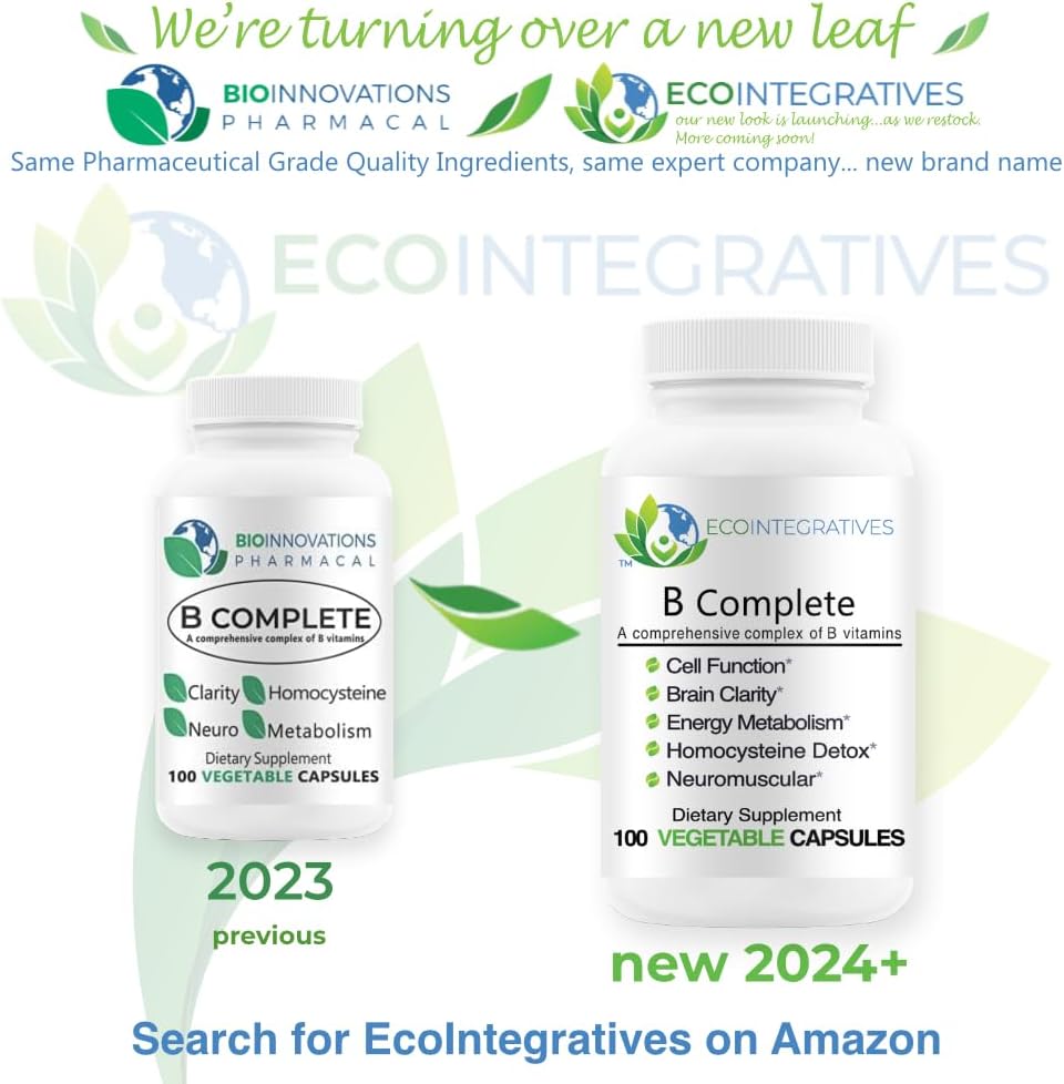 Vegan B Complete with Folate, B Vitamins, and Choline Bitartrate for Energy and Brain Clarity - 100 Capsules