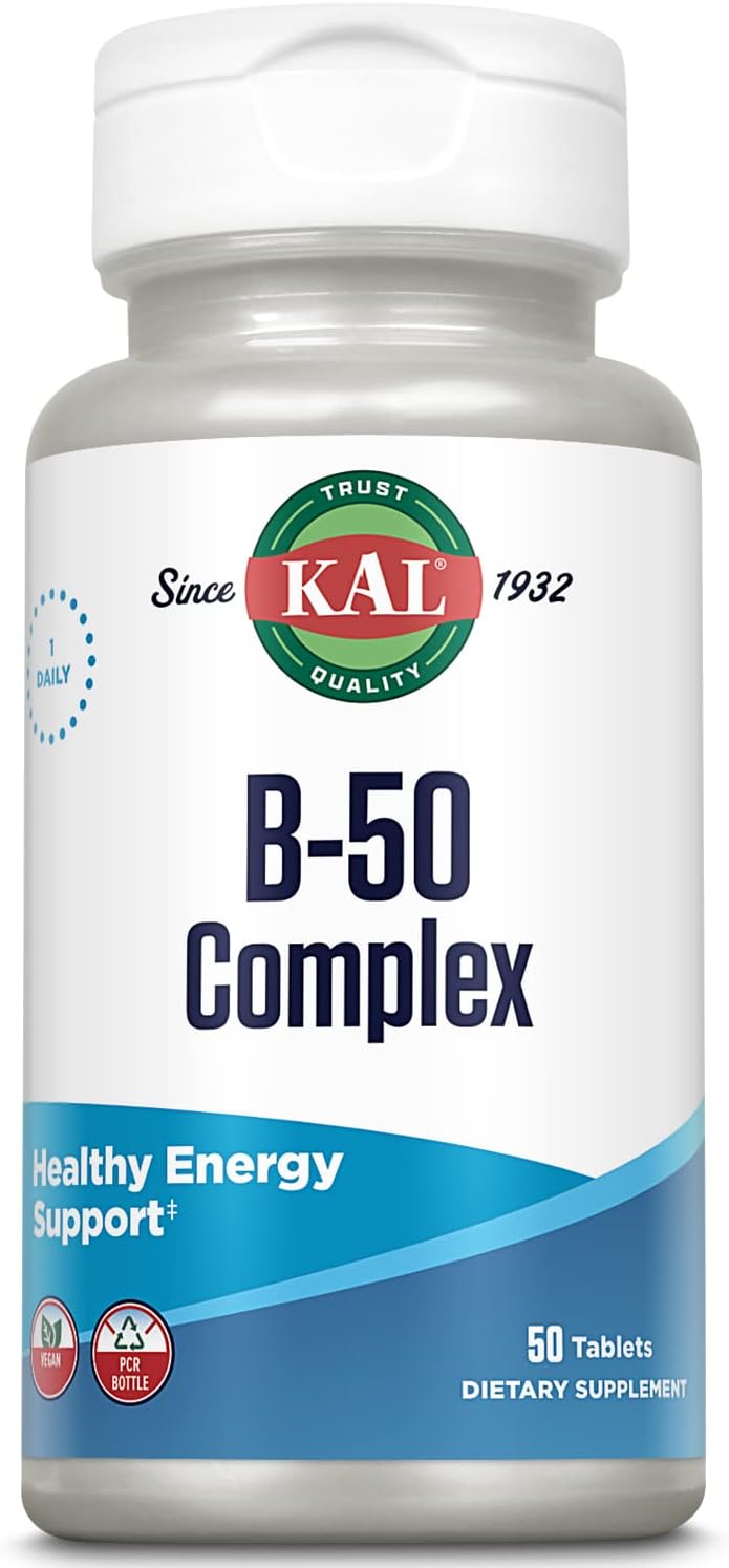 Vegan B Complex Vitamins for Energy, Metabolism & Immune Support - 50 Tablets, Vitamin B12, B6, Folic Acid - 50 Servings