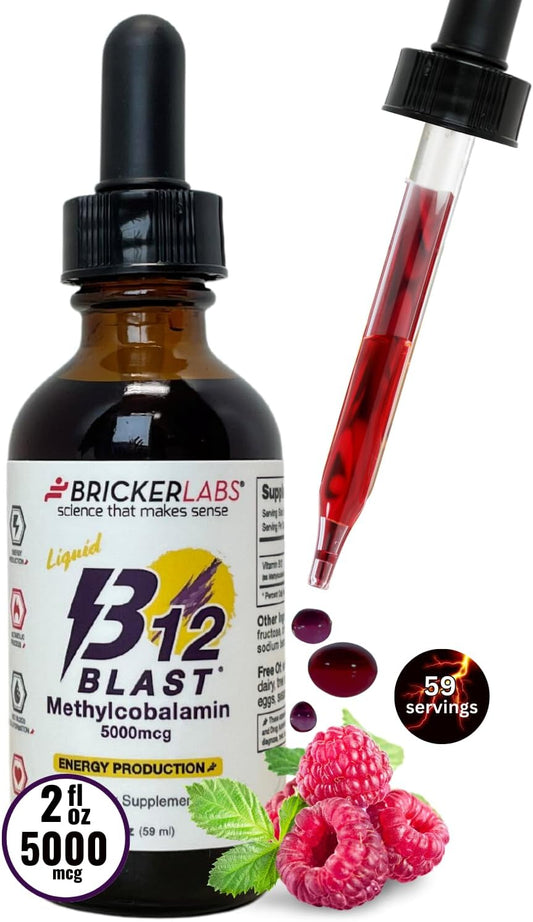 Vegan B12 Blast Methylcobalamin Liquid Energy Vitamins - 5000mcg, Sustained Energy Supplement - 59-Day Supply
