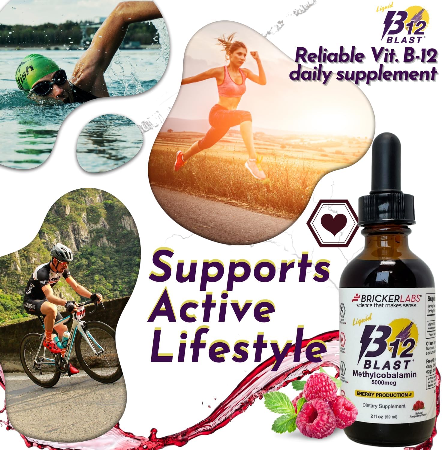 Vegan B12 Blast Methylcobalamin Liquid Energy Vitamins - 5000mcg, Sustained Energy Supplement - 59-Day Supply