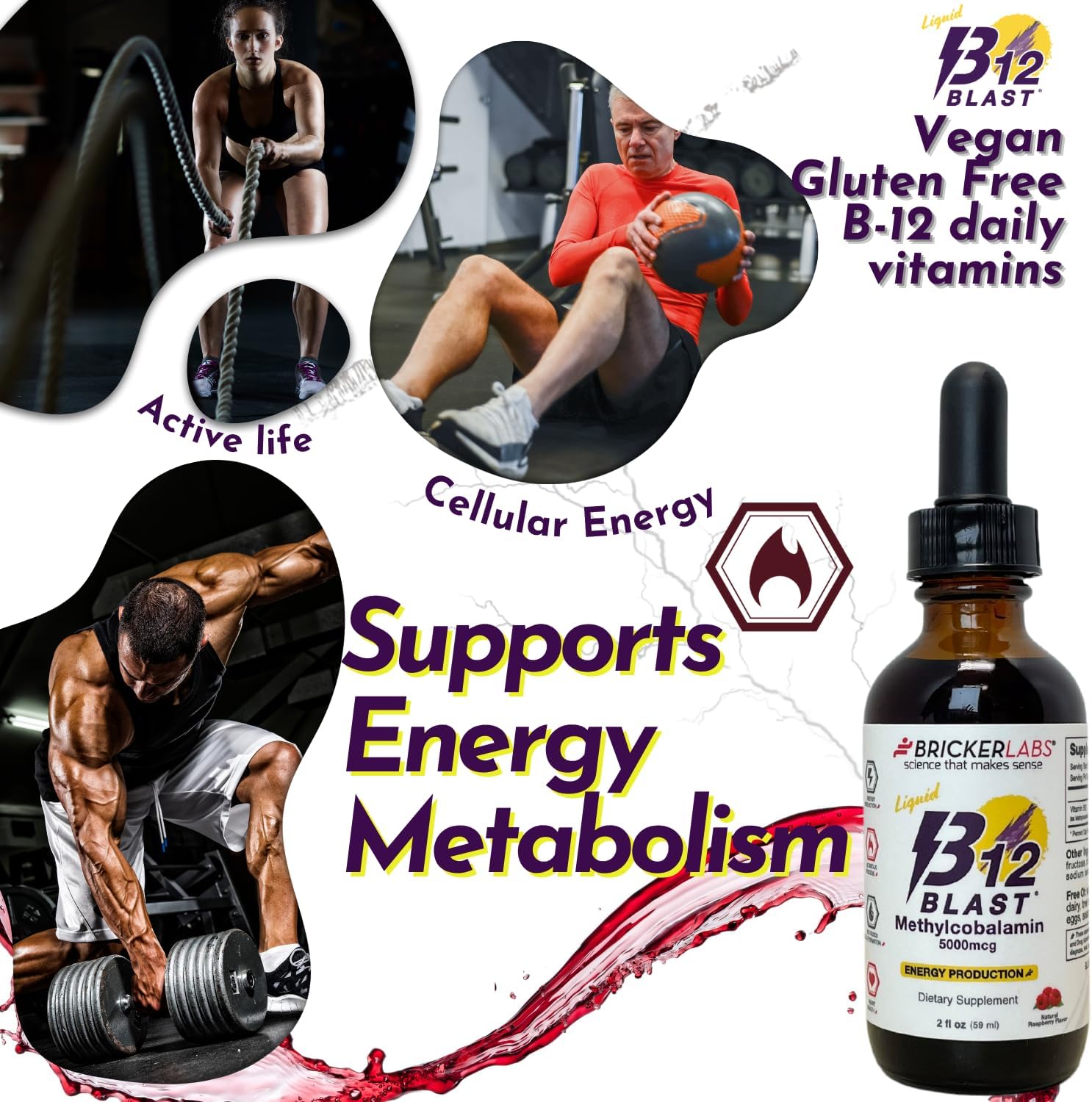 Vegan B12 Blast Methylcobalamin Liquid Energy Vitamins - 5000mcg, Sustained Energy Supplement - 59-Day Supply