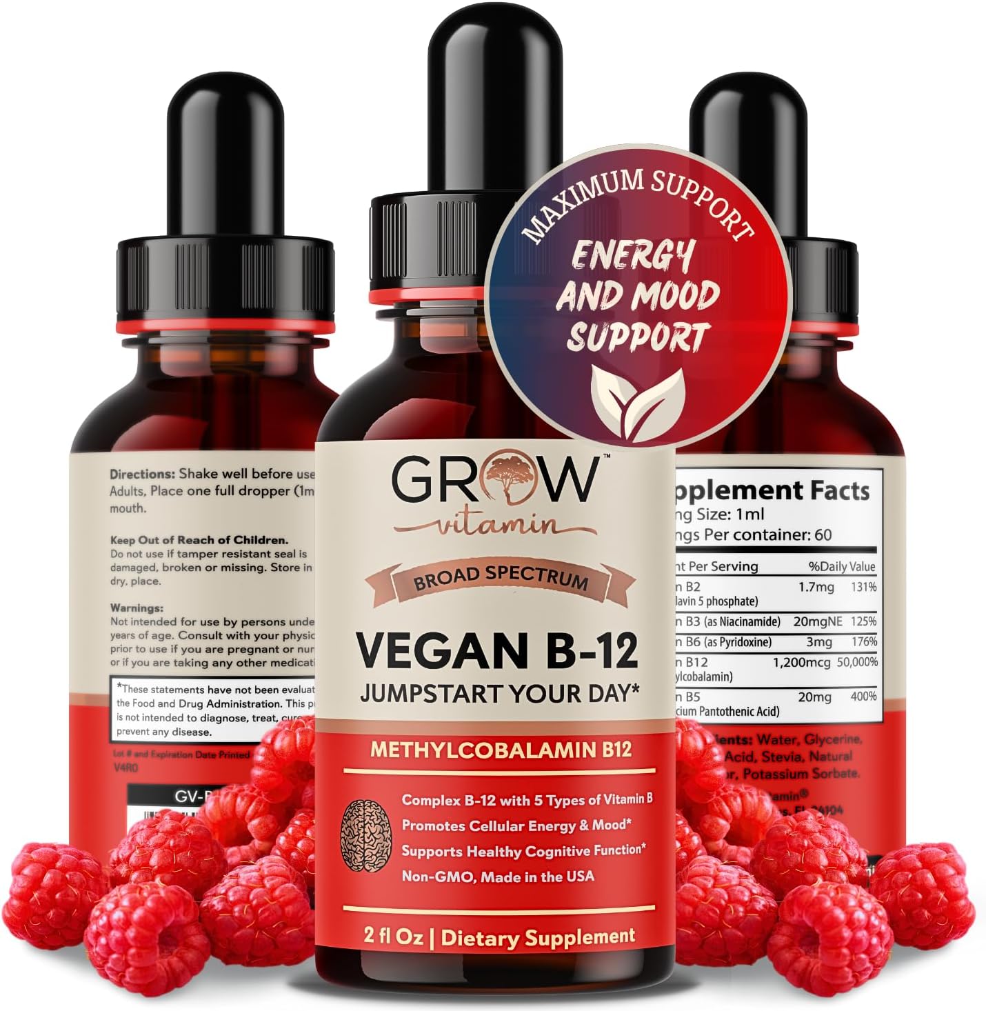Vegan B12 Complex Liquid Drops - Premium Methylcobalamin Supplement for Hair, Skin, Nails, Energy, Immune System & Mental Focus
