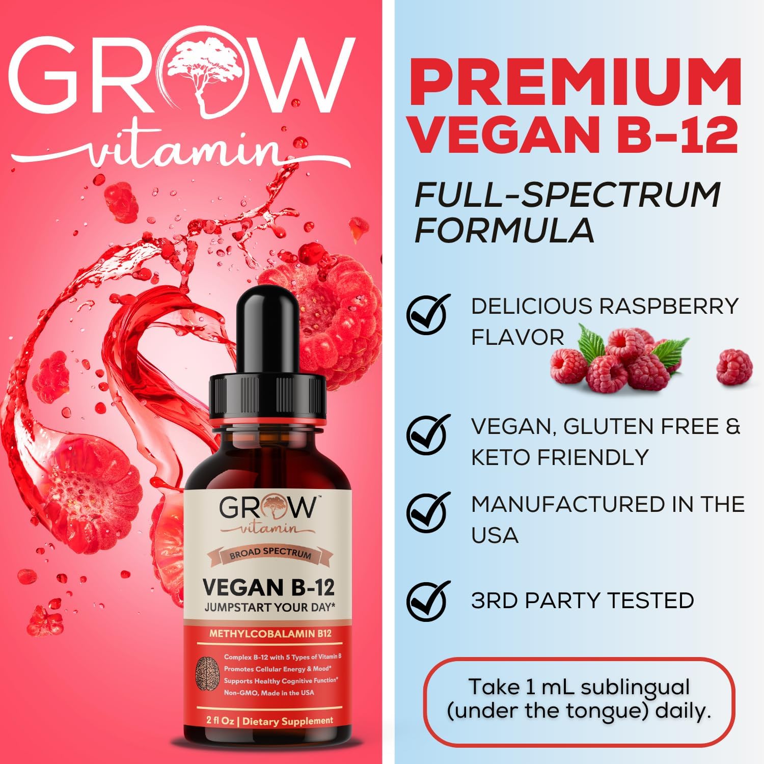 Vegan B12 Complex Liquid Drops - Premium Methylcobalamin Supplement for Hair, Skin, Nails, Energy, Immune System & Mental Focus