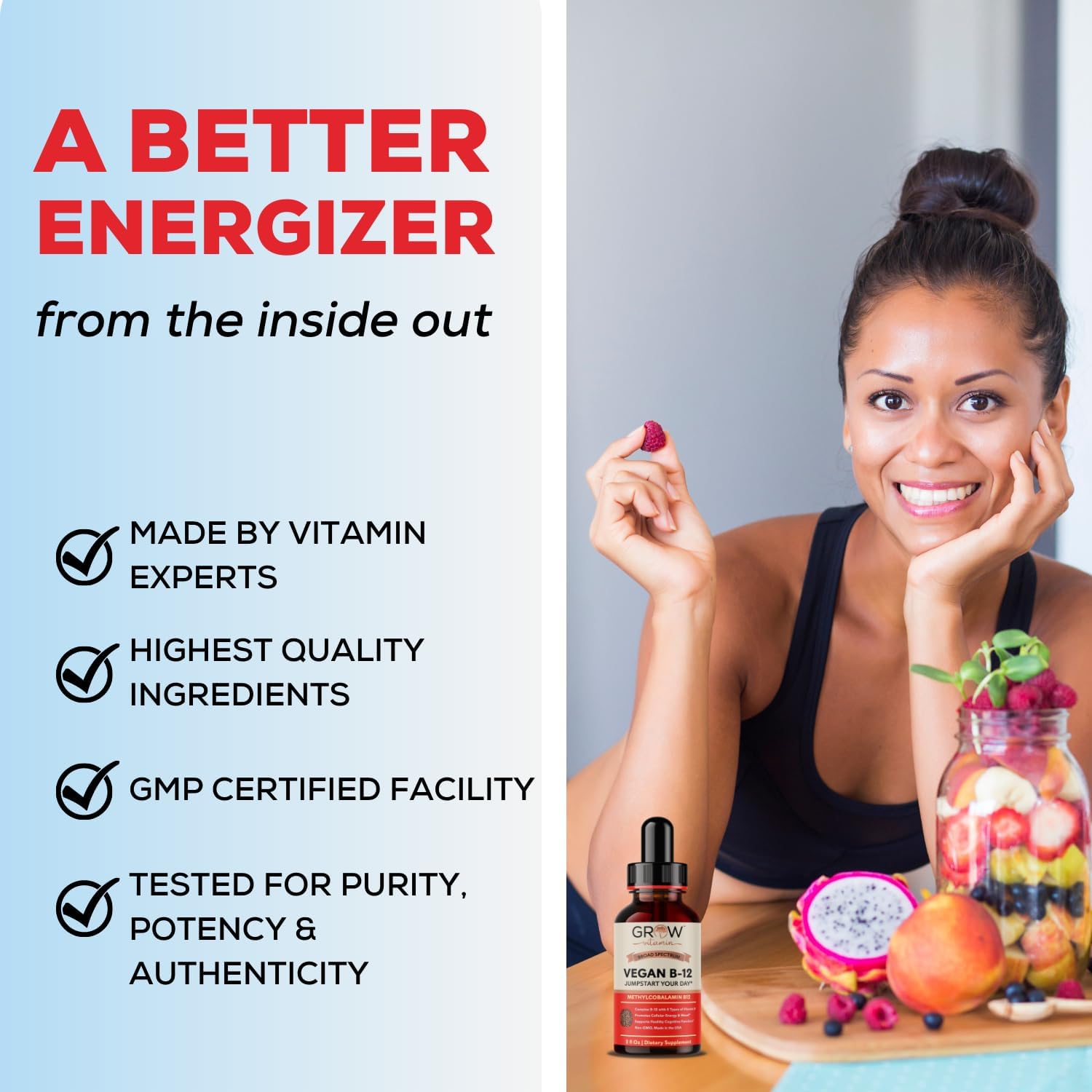 Vegan B12 Complex Liquid Drops - Premium Methylcobalamin Supplement for Hair, Skin, Nails, Energy, Immune System & Mental Focus