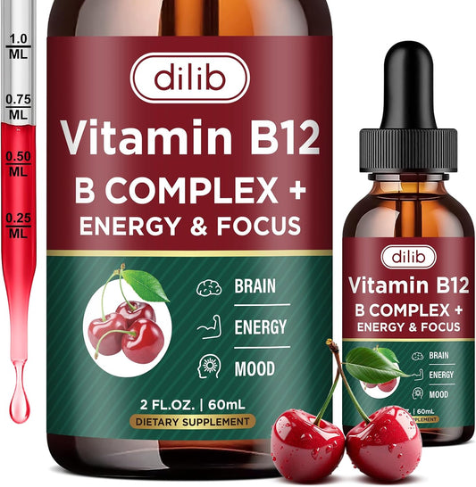 Vegan B12 Liquid Drops Sublingual Supplement with Methylcobalamin and B Vitamins for Energy and Metabolism, 2 fl. oz.