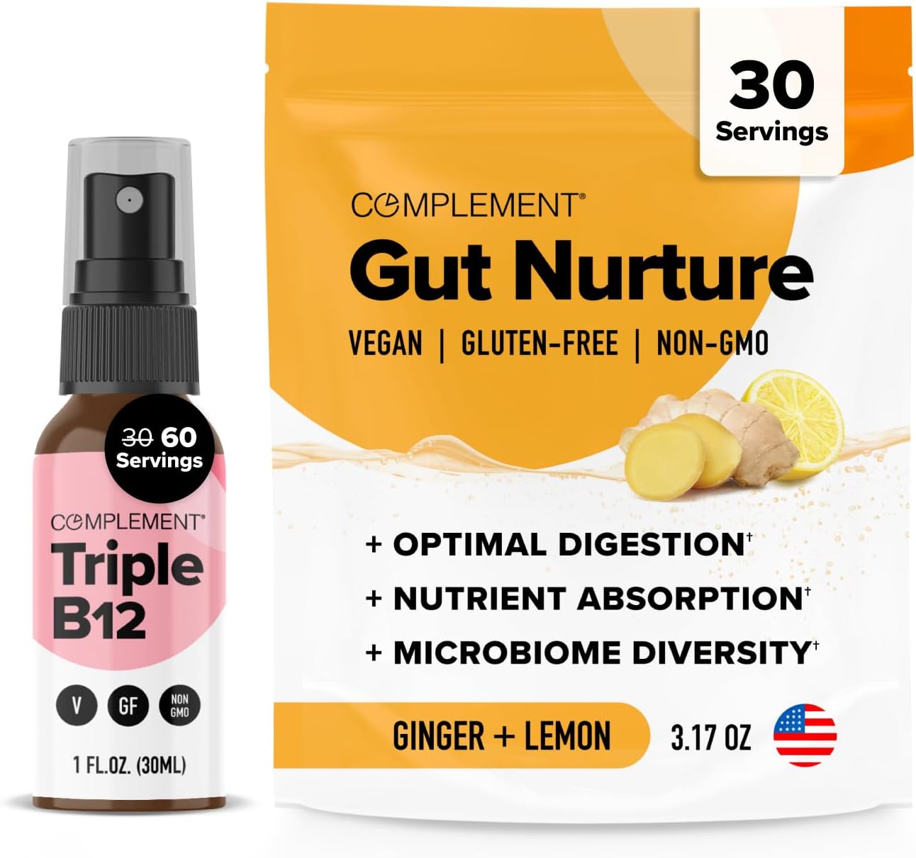 Vegan B12 Spray & Gut Nutrition Bundle for Comprehensive Supplementation and Digestive Support