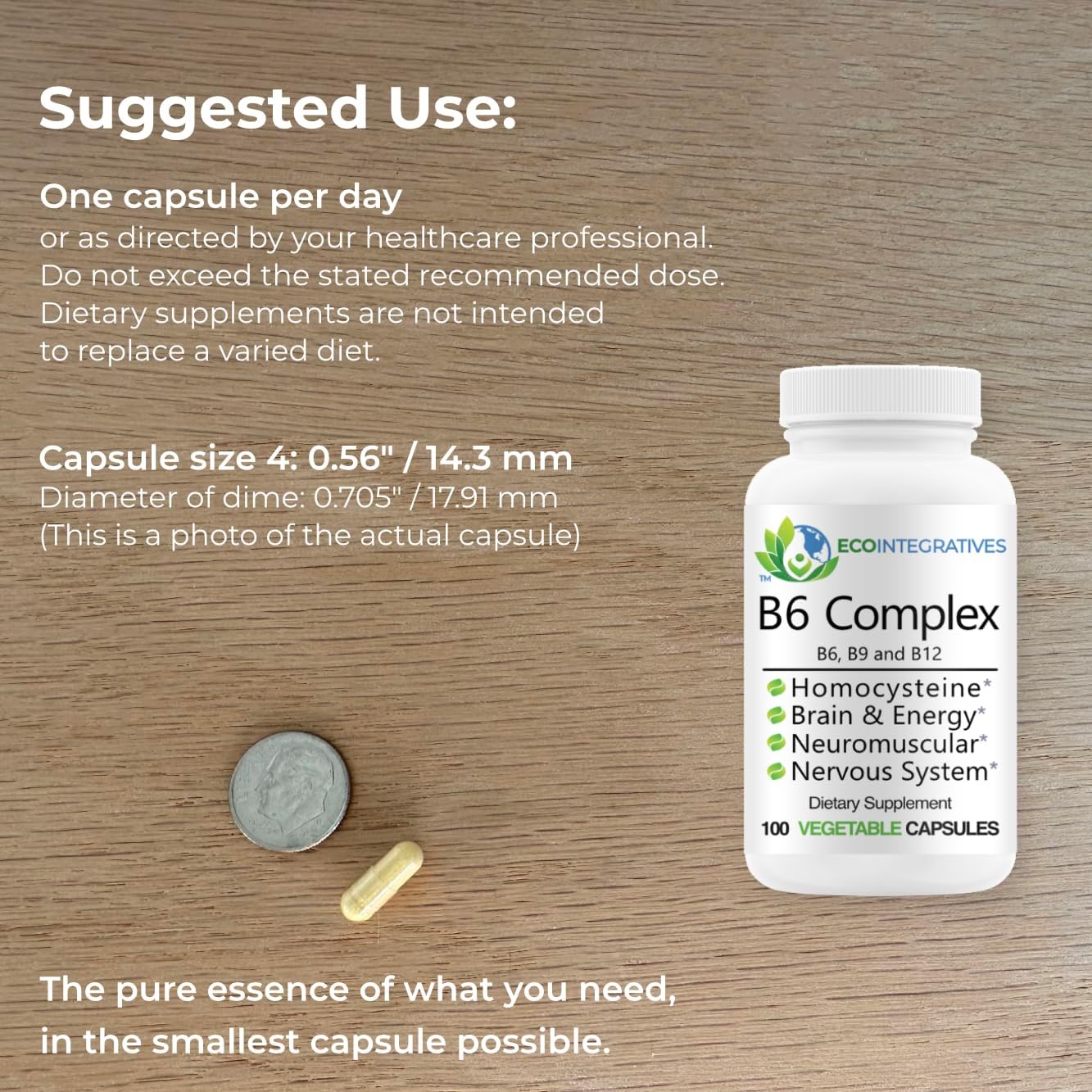 Vegan B6 Complex with B9, B12 Supports Cardiovascular & Bone Health - 100 Capsules