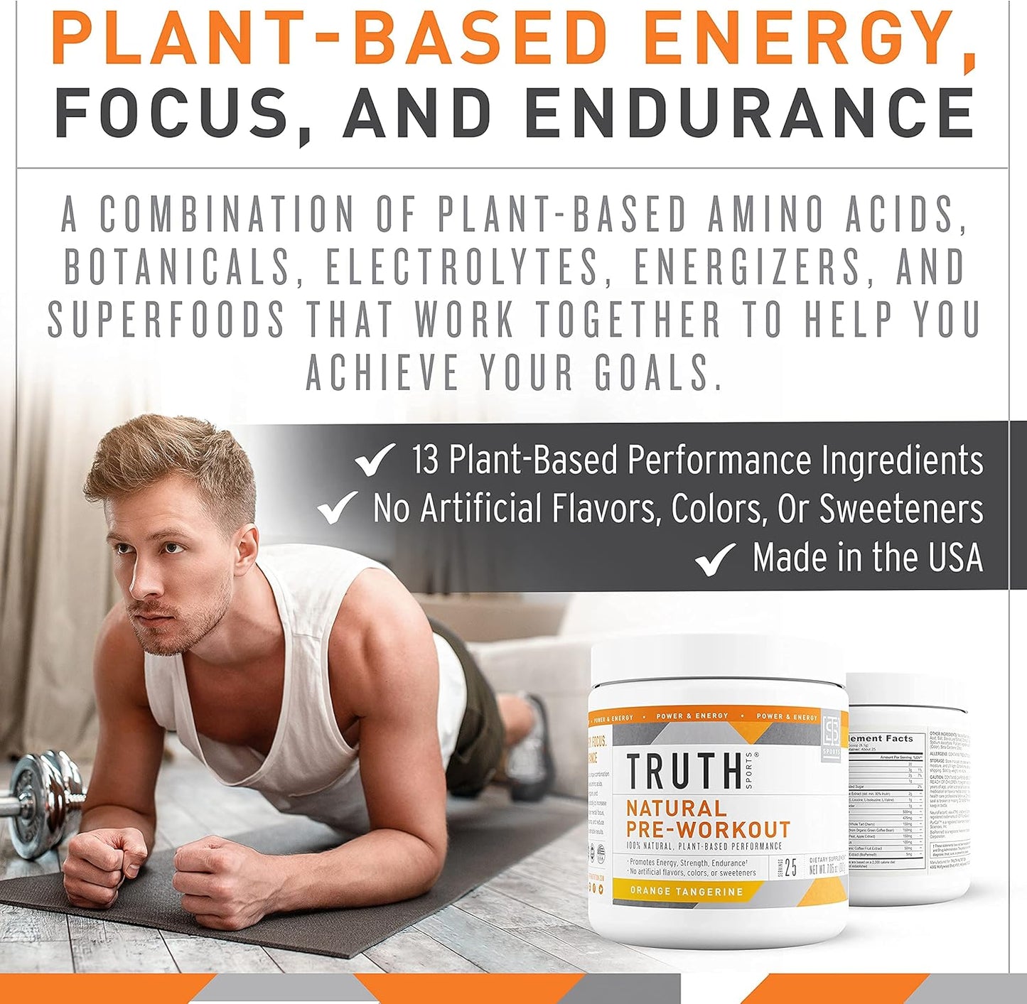 Vegan BCAA & Natural Preworkout Stack for Athletes - Pink Lemonade BCAA + Orange Tangerine Preworkout by Truth Nutrition