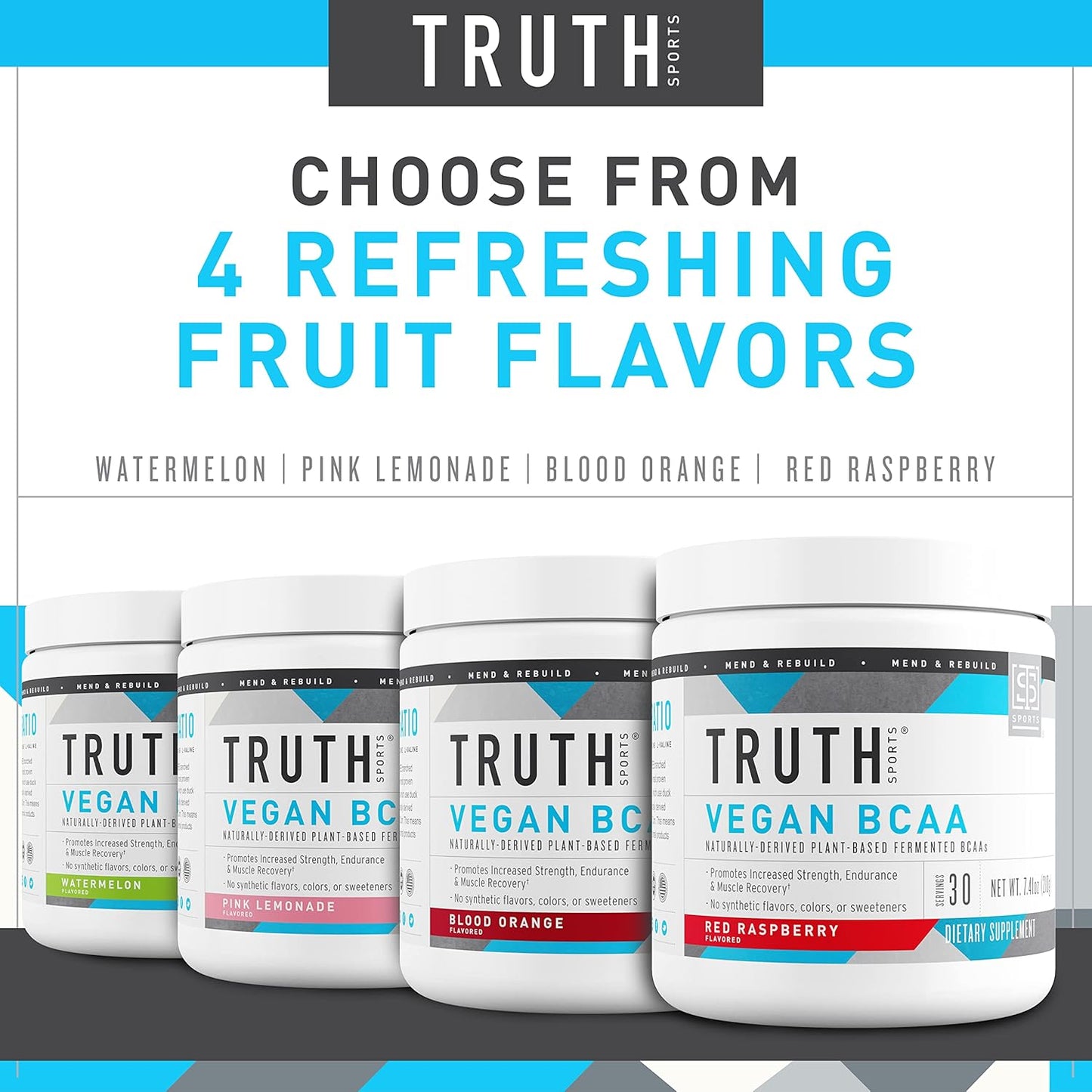 Vegan BCAA Powder with Natural Amino Acids for Energy and Recovery - Red Raspberry Flavor, 30 Servings