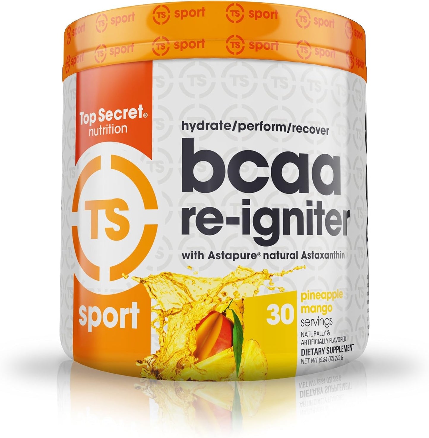 Vegan BCAA Re-Igniter Amino Acid Supplement with Electrolytes, Coconut Water, Astaxanthin, Pineapple Mango Flavor - 9.84 oz
