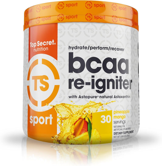 Vegan BCAA Re-Igniter Amino Acid Supplement with Electrolytes, Coconut Water, Astaxanthin, Pineapple Mango Flavor - 9.84 oz
