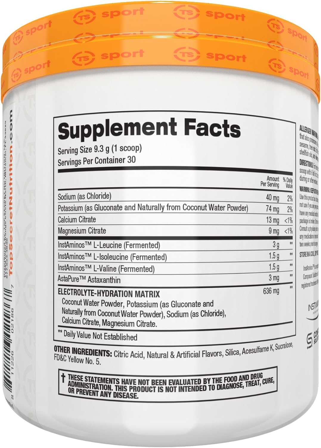 Vegan BCAA Re-Igniter Amino Acid Supplement with Electrolytes, Coconut Water, Astaxanthin, Pineapple Mango Flavor - 9.84 oz