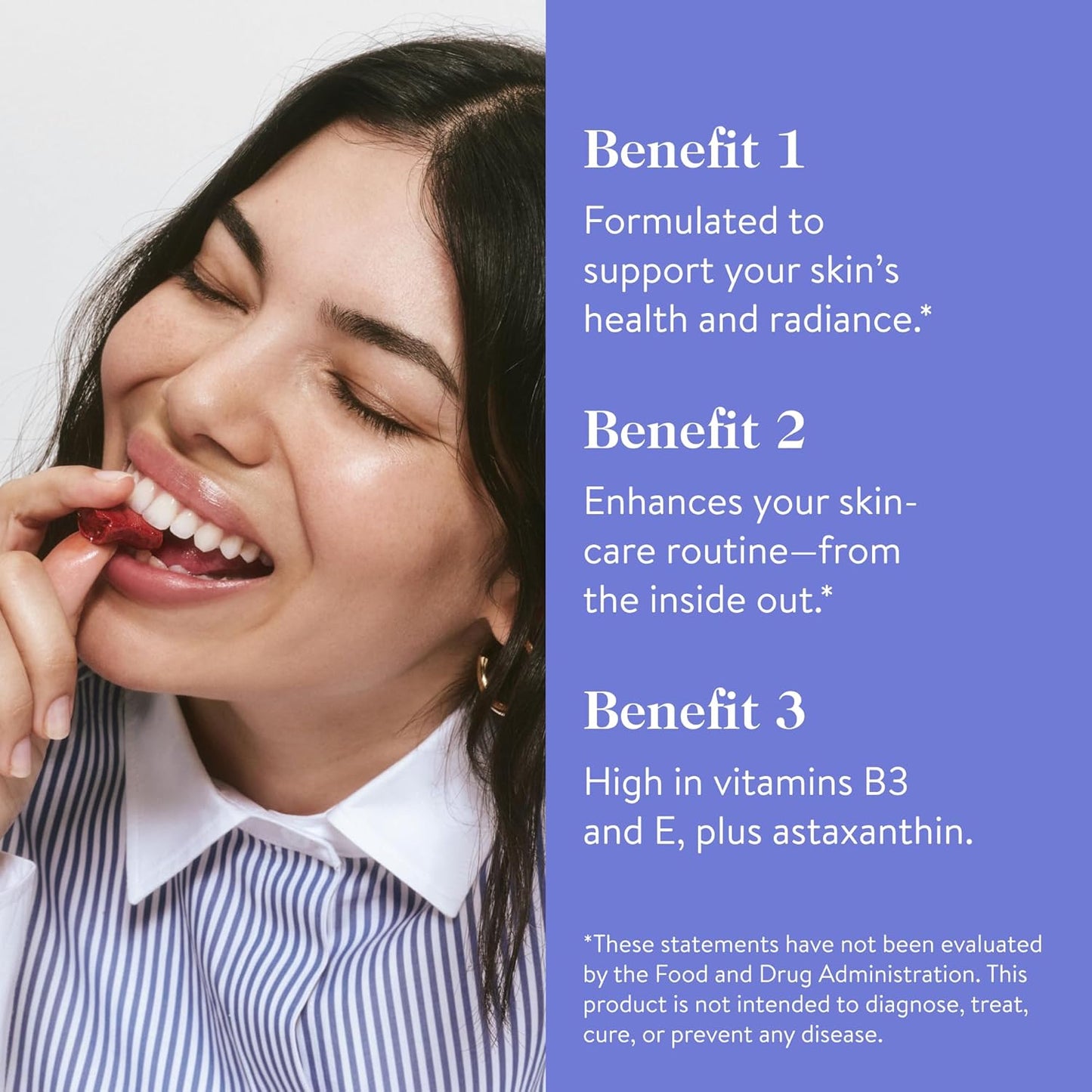 Vegan Beauty Chews with Vitamin E & Niacin for Glowing Skin - Orange Nectarine Flavored - Pack of 30 Chews