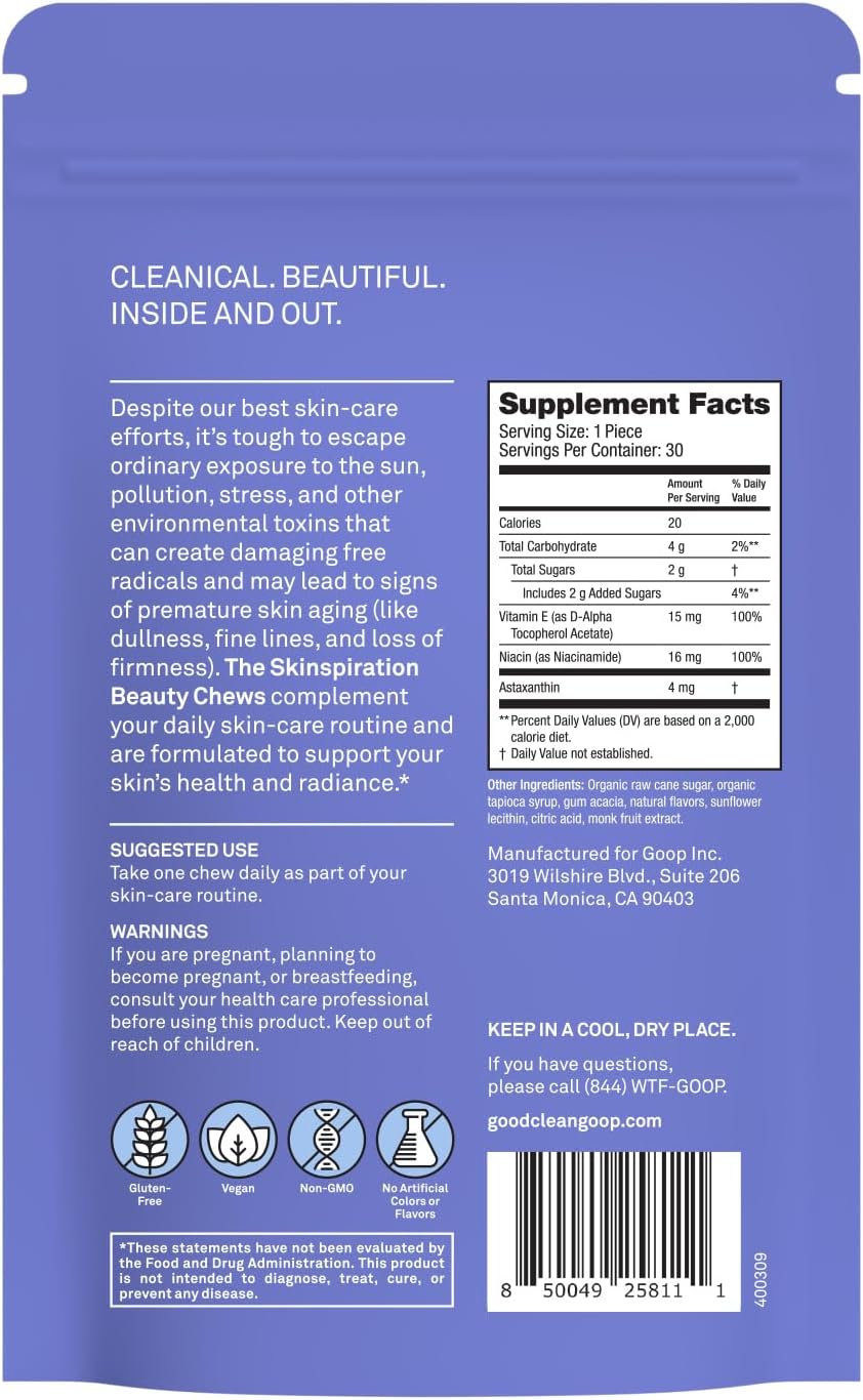 Vegan Beauty Chews with Vitamin E & Niacin for Glowing Skin - Orange Nectarine Flavored - Pack of 30 Chews