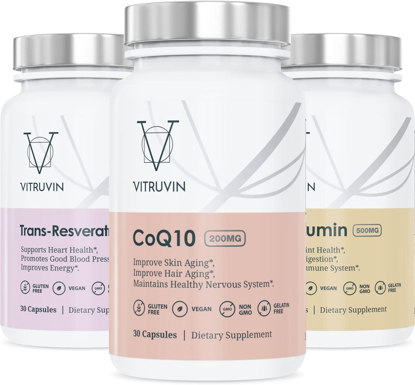 Vegan Beauty + Comfort Pack with COQ10, Trans-Resveratrol, and Curcumin for Healthy Skin, Heart, Joints, and Brain - Non-GMO, Gluten-Free