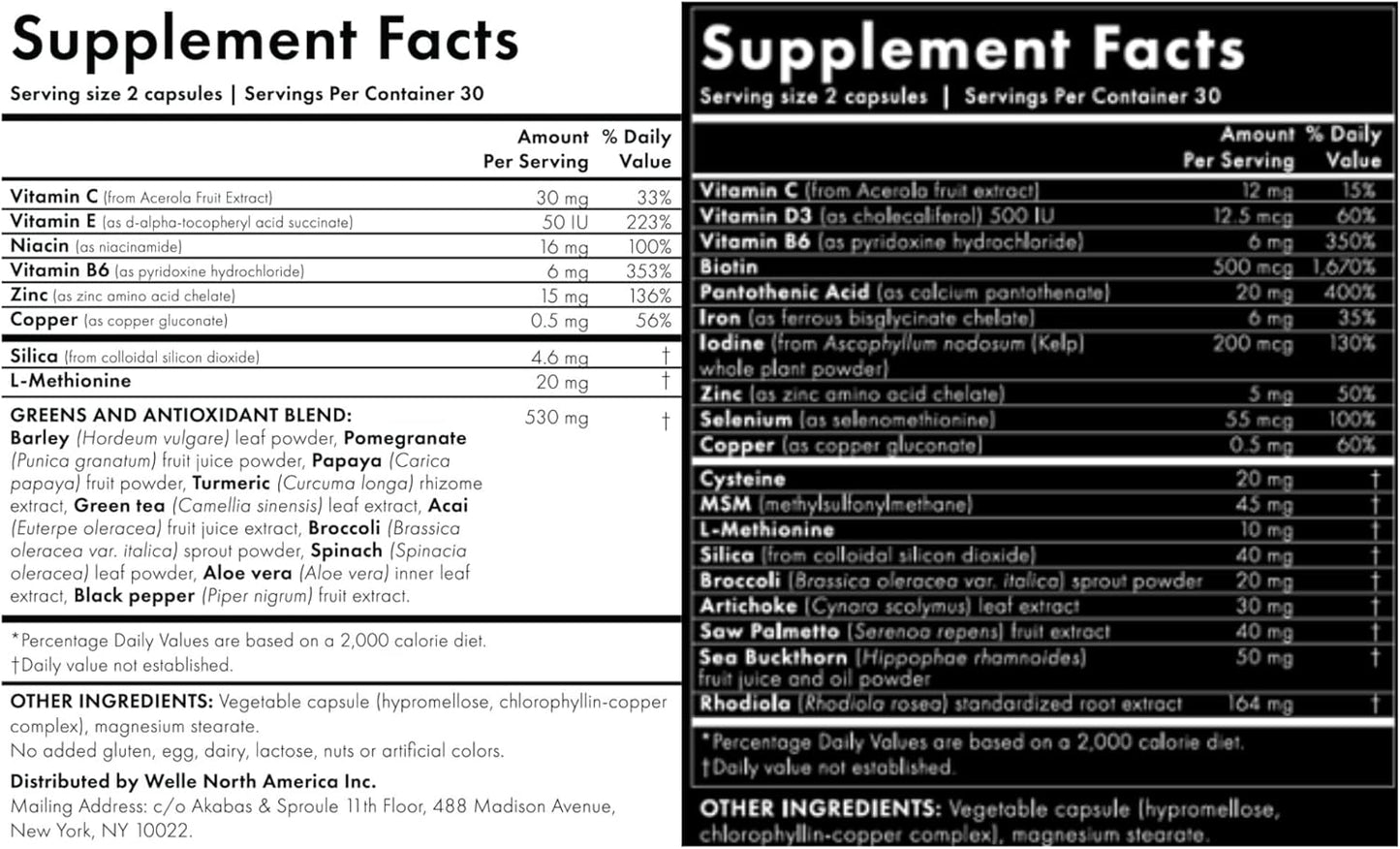 Vegan Beauty Supplements Bundle for Hair Growth and Healthy Skin, WelleCo Skin and Hair Elixir Capsules, 60 Count Each