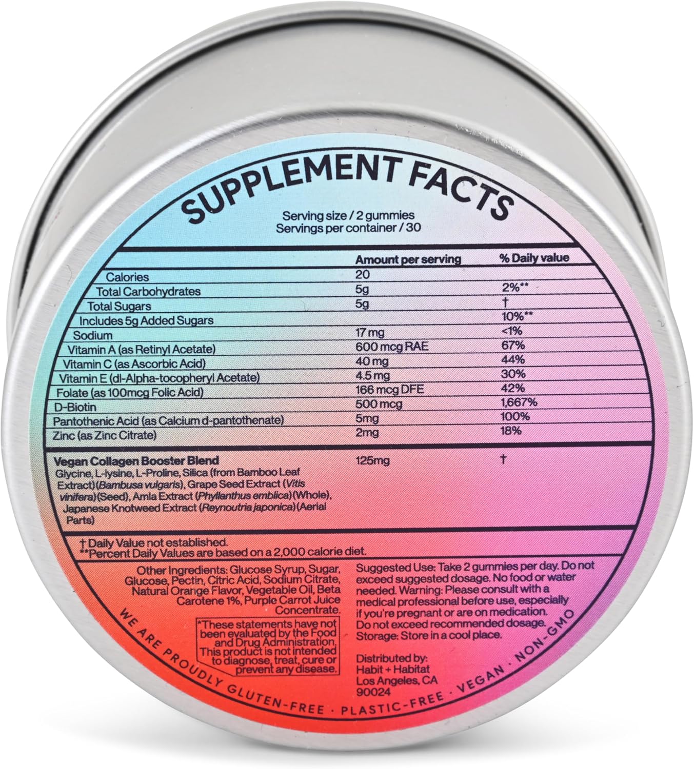 Vegan Beauty Support Gummies with Collagen Booster - 60 Gummies - Natural Ingredients - Plastic-Free Tin