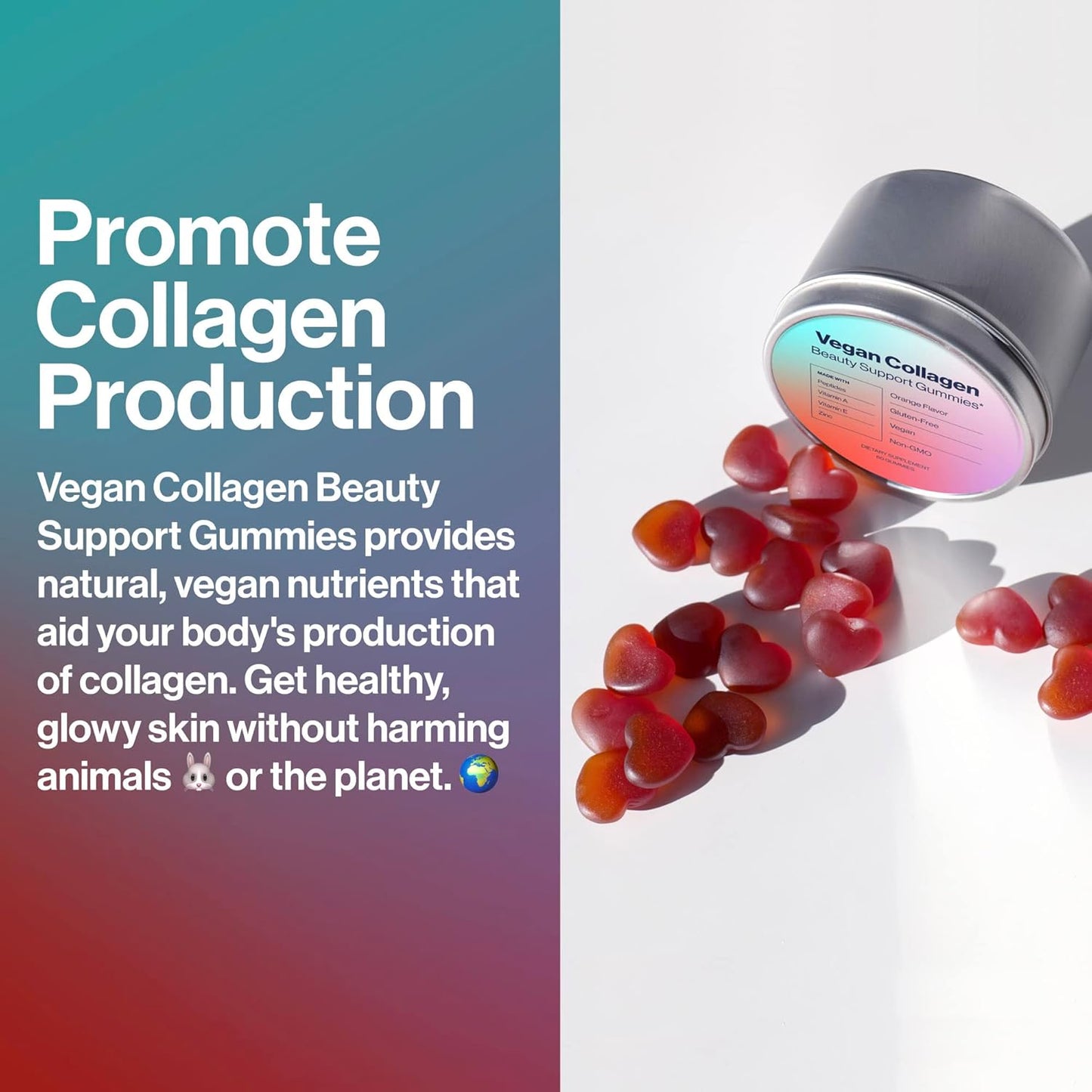 Vegan Beauty Support Gummies with Collagen Booster - 60 Gummies - Natural Ingredients - Plastic-Free Tin