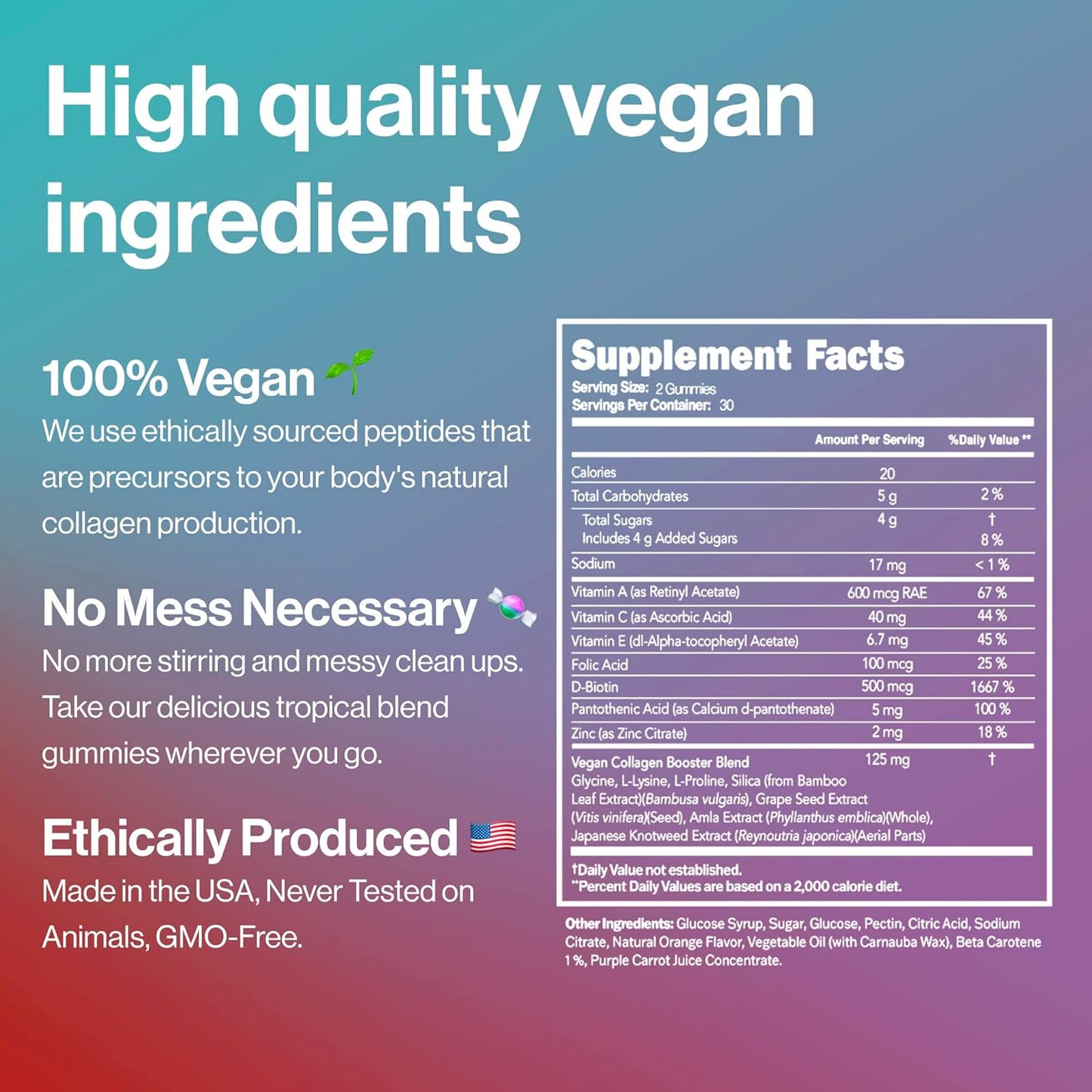 Vegan Beauty Support Gummies with Collagen Booster - 60 Gummies - Natural Ingredients - Plastic-Free Tin