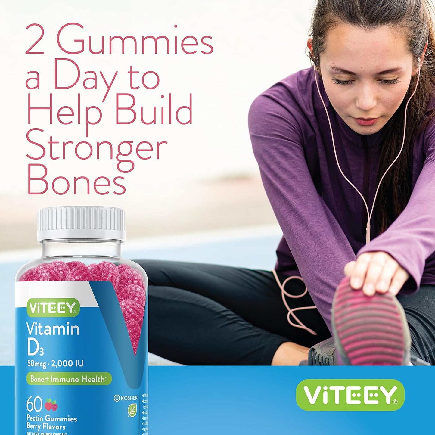 Vegan Berry Flavored Vitamin D3 Gummies for Adults & Teens - 2,000 IU, 50mcg - Muscle & Immune Support - Vegetarian Chewable Gummy