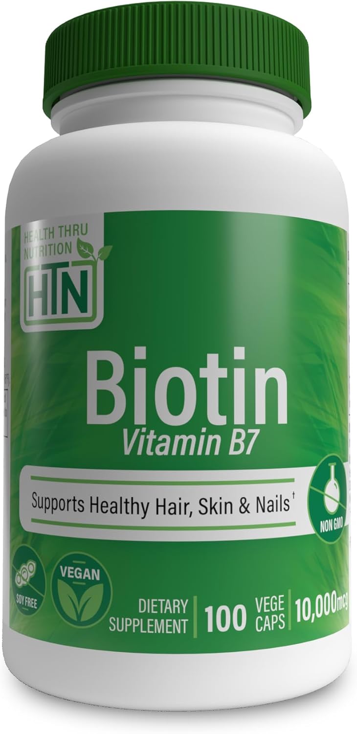 Vegan Biotin 10,000mcg Capsules for Hair, Skin, Nails - Supports Keratin Production - Non-GMO, Soy-Free, Gluten-Free