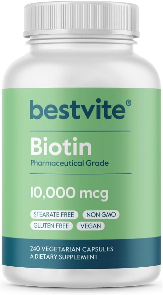 Vegan Biotin 10,000mcg Supplement (240 Capsules) - Non GMO, Gluten Free, No Artificial Ingredients