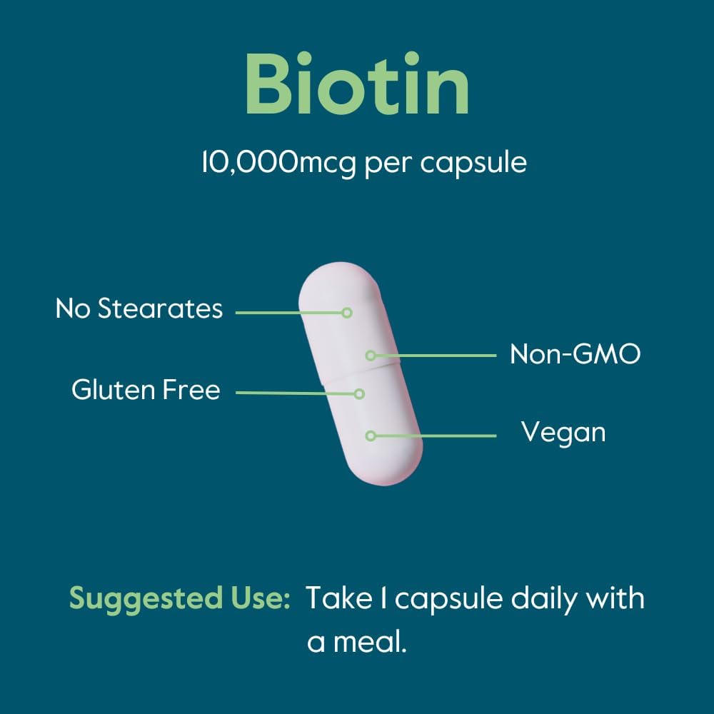 Vegan Biotin 10,000mcg Supplement (240 Capsules) - Non GMO, Gluten Free, No Artificial Ingredients