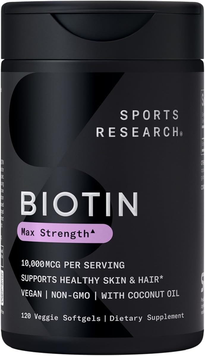 Vegan Biotin 10,000mcg with Coconut Oil Softgels & L-Theanine Supplement 200mg for Focus & Relaxation - 4 Month Supply