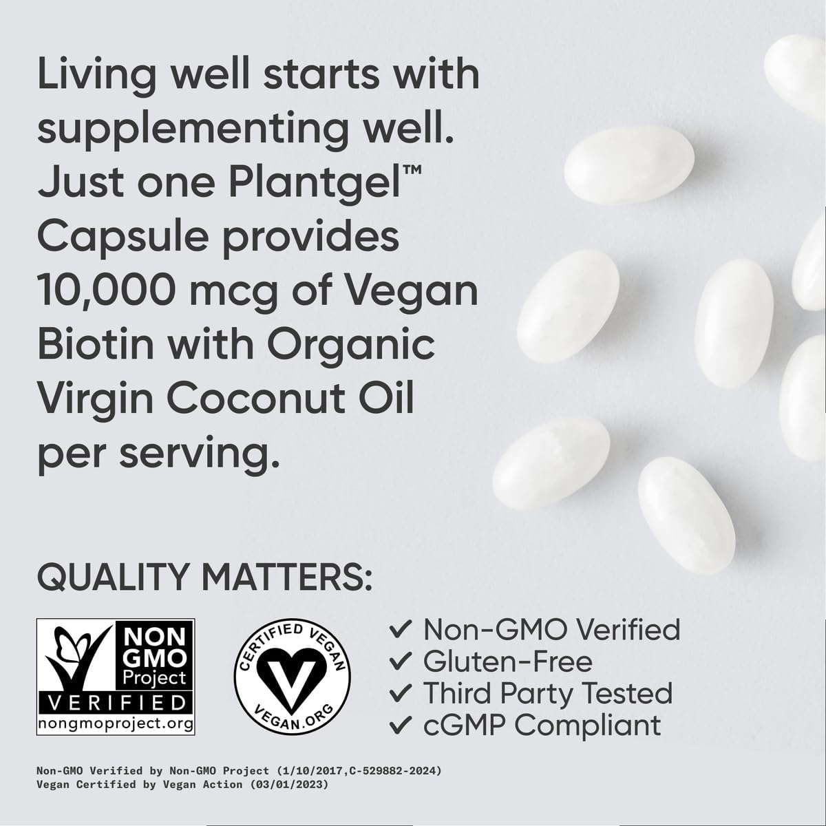 Vegan Biotin 10,000mcg with Coconut Oil Softgels & L-Theanine Supplement 200mg for Focus & Relaxation - 4 Month Supply