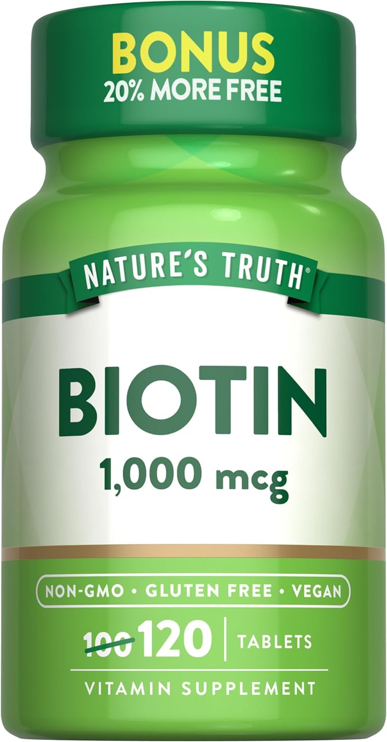 Vegan Biotin 1000mcg Tablets - Non-GMO & Gluten Free Supplement - 120 Count