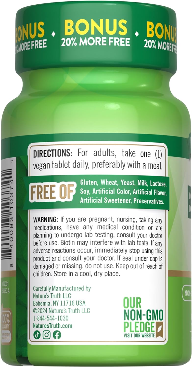 Vegan Biotin 1000mcg Tablets - Non-GMO & Gluten Free Supplement - 120 Count
