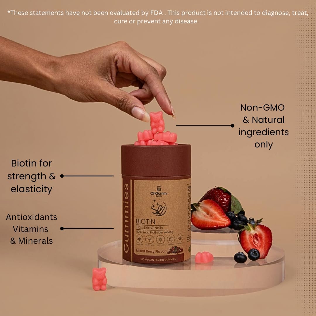Vegan Biotin 5000mcg Gummies with Vitamins A, B12, C, D3, E, and Folic Acid