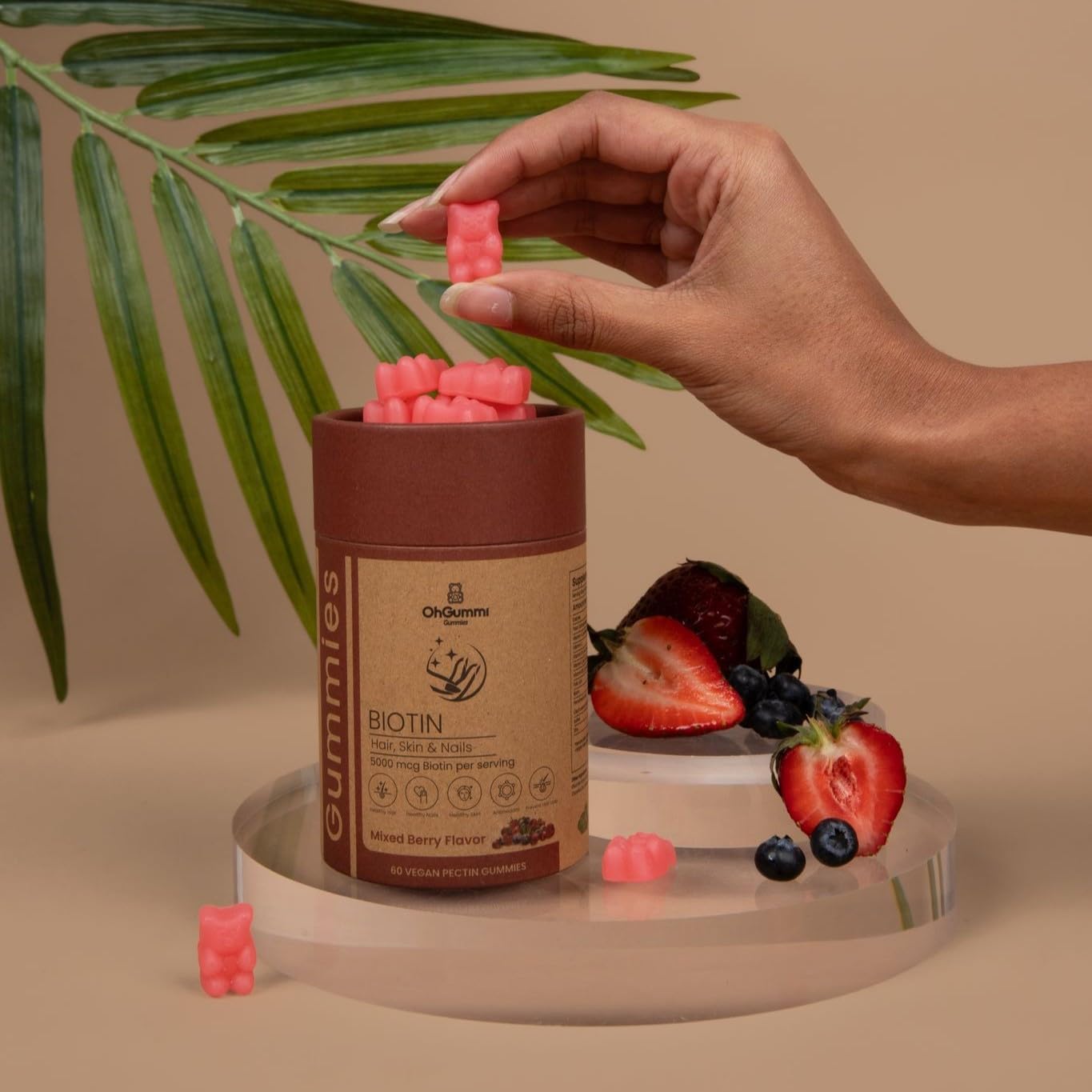 Vegan Biotin 5000mcg Gummies with Vitamins A, B12, C, D3, E, and Folic Acid